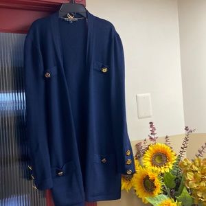 St.John Dark Blue Gold Logo Button Long Cardigan Jacket